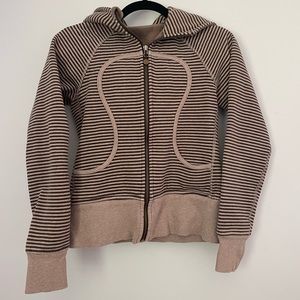 Lululemon Scuba Sweater, Size 4, Striped Beige and Dark Brown